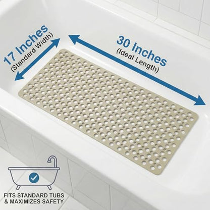 Nonslip Bathtub Mat Extra Soft TPE Bath Mat for Kids, Machine Washable Bathroom Shower Mat, Smooth/Non-Textured Tubs Only, 30L x 17W Inch (Light Brown) - color: Light Brown, size: 30" x 17" (Rectangular)