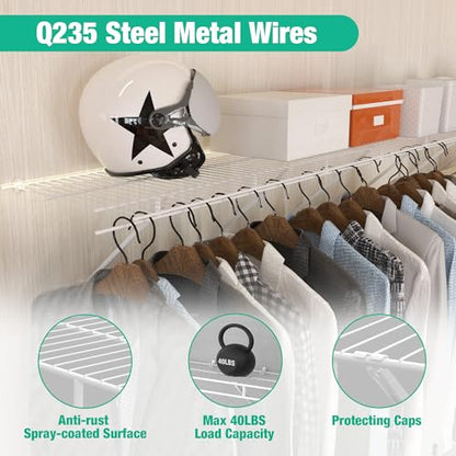 HAUSHOF 2 Pack Closet Shelves Wall Mounted, 4 ft x 16 in Wire Shelf Kit | White Wire Closet Shelving for Closet, Laundry Room, Bedroom, Living Room, Pantry Organization and Storage - size: 4ft x 16in