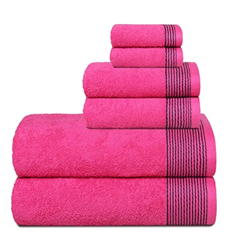 100% Cotton Ultra Soft 6 Pack Towel Set, Contains 2 Bath Towels 28x55 inchs, 2 Hand Towels 16x24 inchs & 2 Washcloths 12x12 inchs, Compact Lightweight & Highly Absorbant - Hot Pink - color: Hot Pink, size: 6 Pack Towel Set