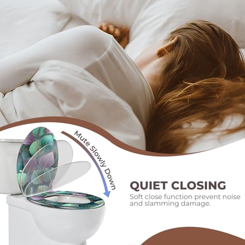 Round Resin Toilet Seat, Quietly Close Quick Release Hinges Cover | Toilet Lid Cover Easy to Clean and Install, Sophisticated Leaf Shaped Mosaic Soft Ambient Lighting Heavy Duty Toilet Seat - color: pattern7, size: O-shape
