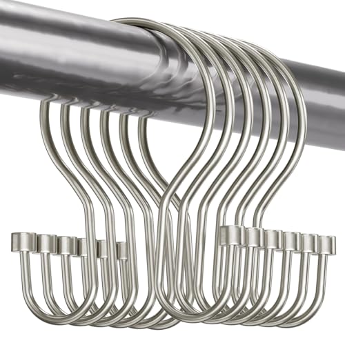 Bathway Shower Curtain Hooks Nickel Shower Curtain Rings with Cylindrical Design, 12Pcs Metal Shower Curtain Hooks Rust Proof, Smooth Glide Double Shower Hooks Rings for Shower Curtain - color: Brushed Nickel, style: Minimalist Shower Hooks with Cylinders