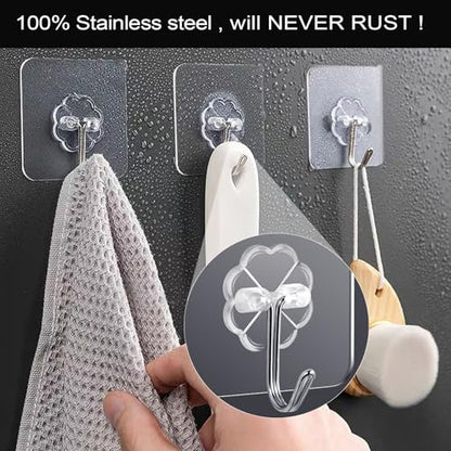 ZESLMG Adhesive Wall Hooks for Hanging, 32 Pack Self Sticky Hooks Heavy Duty 22lb Clear, Removable Shower Hook No Damage for Towel Key Coat Wreath Picture Outdoor Ceiling Bathroom Kitchen, Waterproof - size: 32 Regular Hook