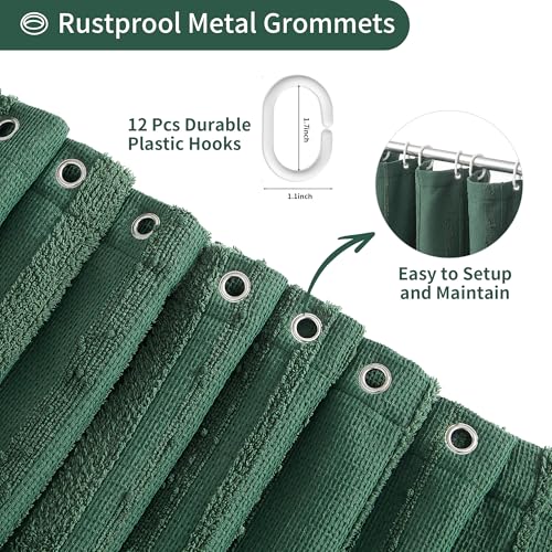 Dark Green Shower Curtain Boho, Cotton Blend Waffle Shower Curtain Textured, Fabric Shower Curtains for Bathroom, Hotel, 72 x 72 - color: Dark Green, size: 72"W x 72"L (Pack of 1)