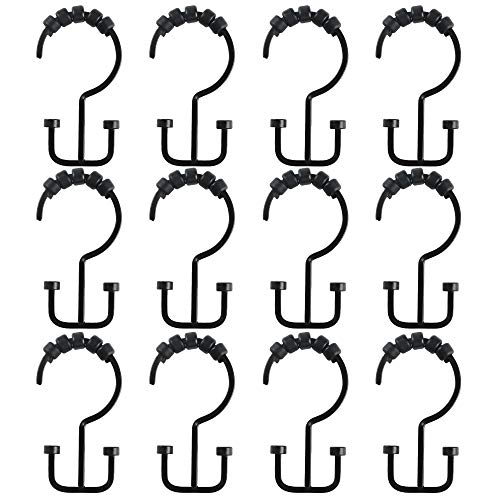 HK1BK Deco Flat Double Roller Shower Curtain Hooks; Black - color: Black
