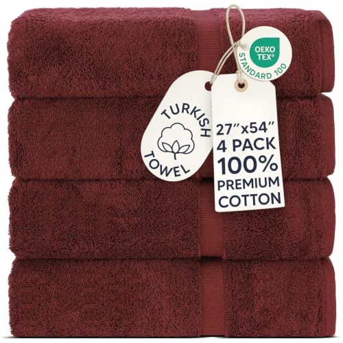 Chakir Turkish Linens | Hotel & Spa Quality 100% Cotton Premium Turkish Towels | Soft & Absorbent (4-Piece Bath Towels, Cranberry) - color: Cranberry