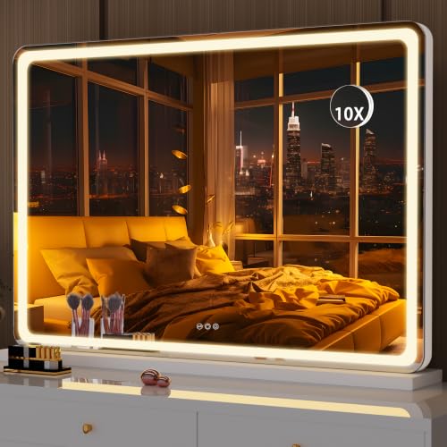 Hasipu Vanity Mirror with Lights, 31.5" x 22.4" LED Makeup Mirror, Lighted Makeup Mirror with Dimmable 3 Modes - color: White, size: 31.5"L x 22.4"W