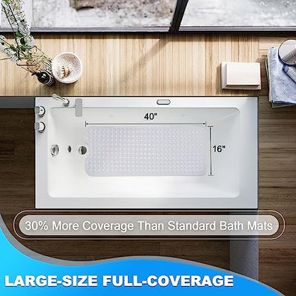 Bathtub and Shower Mats, 40x16 Inch Extra Large Non Slip Soft Bath Tub Mat with Suction Cups and Drain Holes for Bathroom Floor and Keep Tubs Clean, Machine Washable, White - color: White