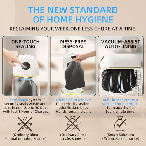 Self-Sealing & Self-Changing Trash Can, 2.7 Gallon Automatic Touchless Smart Bathroom Trash Can with Lid, Slim Waterproof Waste Bin for Bathroom, Bedroom and Offic - size: 2.7 Gallon-E
