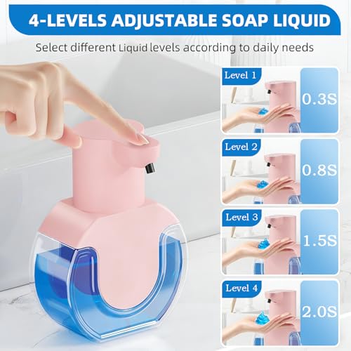 2Pack Automatic Soap Dispenser Touchless, Rechargeable Liquid Soap Dispenser,15oz/420ml Smart Hand Soap Dispensers,4-Level Adjustable,Wall Mount for Bathroom Kitchen Dish Soap,Hands-Free(Pink) - color: 2 Pack-pink 03, style: Liquid