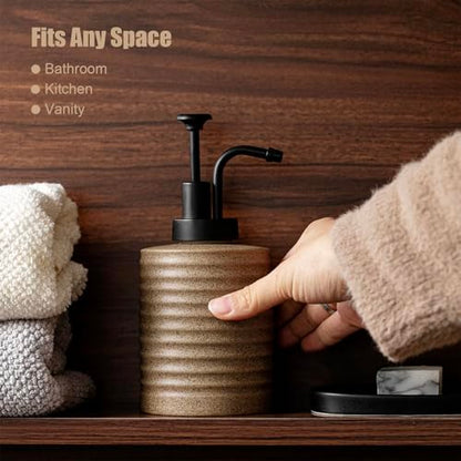 Ceramic Soap Dispenser, Matte Stoneware, Fixed Spout Pump, Modern Minimal Style, for Bathroom and Kitchen Countertop