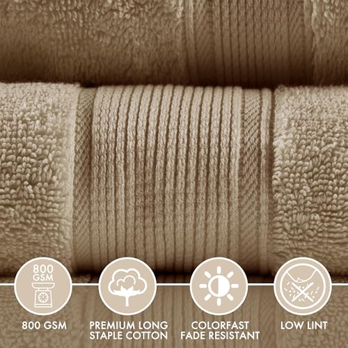 Madison Park 800GSM 100% Cotton Bathroom Bath Towel Set of 8, Taupe | Long Staple, Highly Absorbent, Durable Hotel Spa Quality, Quick Dry, Double Stitched Hems, Lint Reducing, OEKO-TEX Certified - color: Taupe, size: Multi-Sizes