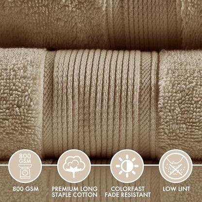 Madison Park 800GSM 100% Cotton Bathroom Bath Towel Set of 8, Taupe | Long Staple, Highly Absorbent, Durable Hotel Spa Quality, Quick Dry, Double Stitched Hems, Lint Reducing, OEKO-TEX Certified - color: Taupe, size: Multi-Sizes
