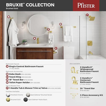 Pfister Bruxie 8 in Widespread 3 Hole Bathroom Sink Faucet with Push & Seal Drain, 2 Handle Brushed Gold Finish, NSF Certified Water Efficient WaterSense LF049BIEBG
