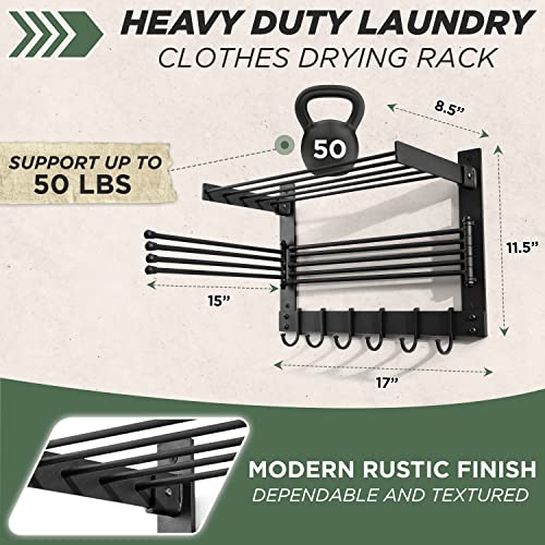 BATODA Wall-Mounted Steel Clothes Drying Rack - Swivel Towel Hanger for Laundry Room & Bathroom - Space Saver (Steel)