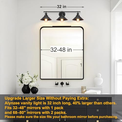 Upgrade Black Farmhouse Bathroom Light Fixtures, Vanity Lights for Bathroom | 32" Larger Size, Solid Metal Shade, Matte Black Vanity Light, 32"-48" Mirror, 3-Light Rustic Industrial Kitchen Wall Sconce - size: 3-Light