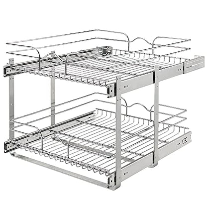 Rev-A-Shelf 2-Tier Pullout Shelf and Drawer Organizer for Kitchen Cabinets, Slide Out Storage Basket, Min Opening Width of 20.5", 21" x 22", 5WB2-2122CR-1 - size: 21" W x 22"D, style: Two Tier