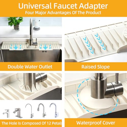 24" Silicone Sink Mat for Kitchen(Released in 2026), 2 PCS Beige | 8° Slope for Quick Self-draining, Sink Splash Guard Behind the Faucet, Narrow Water Splash Guard, for Kitchen&Bathroom Area - color: Beige