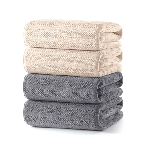 ecolook Microfiber Bath Towels Set of 4, 31 x 63 Inch Extra Large Bath Towel Set, Super Soft & Highly Absorbent, Quick Dry Lightweight Towels for Bathroom, Gym, Spa, Pool & Travel, Camel & Gray - color: Camel+dark Gray, size: 4 Pack Bath Towel