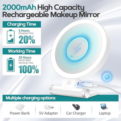 Magnifying Mirror with Light 30X, Double-Sided 1X/ 30X Magnifying Makeup Mirror with Tweezer, 2000mAh 3 Colour Modes with Adjustable Brightness,Foldable Travel Mirror(9" L x 7" W) - color: White