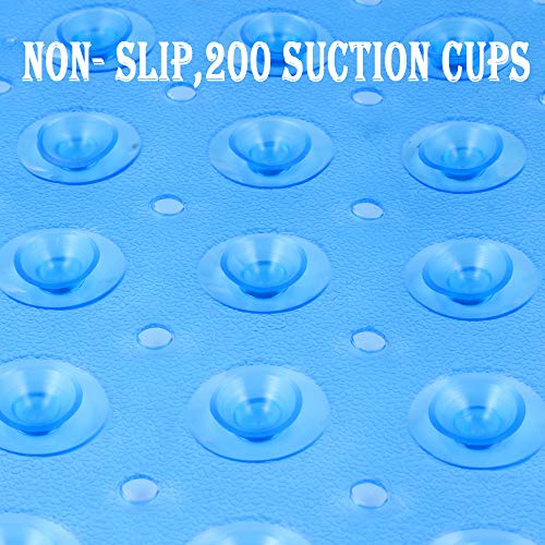 YINENN Bath and Shower Safety Mats 40x16 inch, Non Slip with Suction Cups for Bathroom Stall and Tub Floor, Extra Large and Machine Washable, Drain Holes Keep Bathtub Clean, Blue - color: Blue