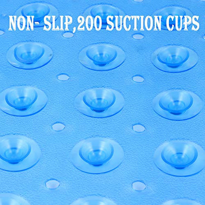 YINENN Bath and Shower Safety Mats 40x16 inch, Non Slip with Suction Cups for Bathroom Stall and Tub Floor, Extra Large and Machine Washable, Drain Holes Keep Bathtub Clean, Blue - color: Blue