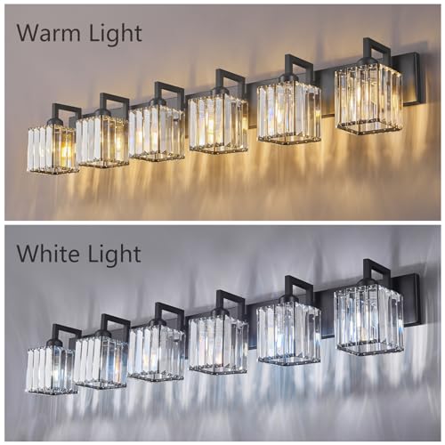 Black Bathroom Light Fixture, 6-Light Crystal Vanity Lighting, Bathroom Lighting Fixtures Over Mirror, Modern Crystal Wall Lamp - color: Black Crooked, size: 6-Light