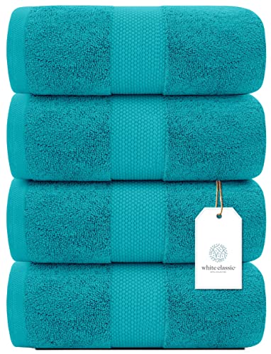 White Classic Luxury Bath Towels Large - Cotton Hotel spa Bathroom Towel |30x56 | 4 Pack | Aqua - color: Aqua