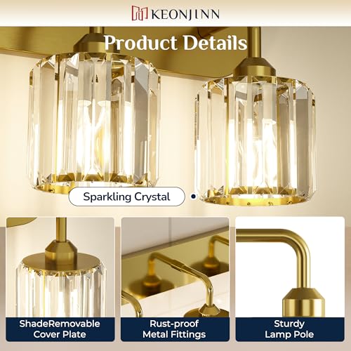 Keonjinn 5-Light Bathroom Light Fixtures, Crystal Gold Bathroom Vanity Lights Over Mirror, Vanity Lighting Fixtures with Crystal Square Shades (E26 Socket, Exclude Bulb) - color: Gold, size: 5-Light