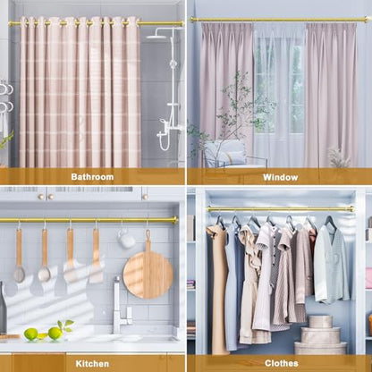 Ausemku Shower Curtain Rod 32-80 Inch Adjustable - 1 Inch Diameter Heavy Duty No drill Spring Tension Shower Rod, Non-Slip Rustproof Telescopic Rod for Bathroom, Gold - color: Warm Gold, size: 32-80 Inches