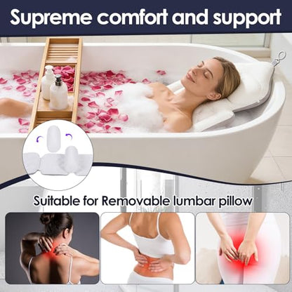 Full Body Bath Pillow for Tub, Thick Luxury Bathtub Cushion, with Removable Lumbar Pillow, 5D Air Mesh & 192 Non-Slip Suction Cups, Fits All Tubs