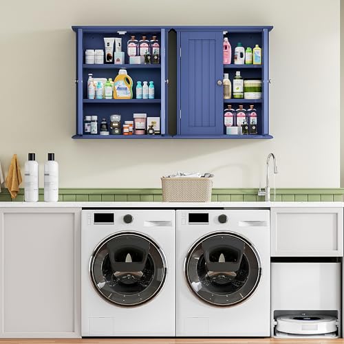 ChooChoo Bathroom Wall Cabinet with 2 Doors, Over The Toilet | 8.8"D x 21.1"W x 24"H, Medicine Cabinet, Adjustable Shelves, Cupboard, Navy Blue - color: Navy Blue, size: 8.8"D x 21.1"W x 24"H