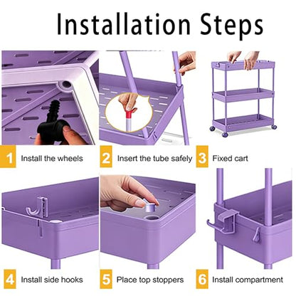 Slim Storage Cart 3 Tier,Bathroom Organizer Rolling Utility,Mobile Shelving Unit Slide Out for Office, Kitchen, Laundry Room & Narrow Places,Purple - color: Purple
