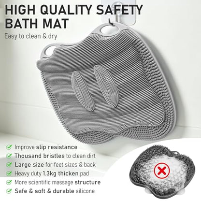 Shower Foot Scrubber Mat in Shower, XL Silicone 3D Feet Bath Washer | For Shower Floor Bathtub Non-slip Suction Cups without Bending, Upgraded Brush Massage Exfoliate Toes Cleaner, 17.4*13" Grey - color: 17*13.39" Grey