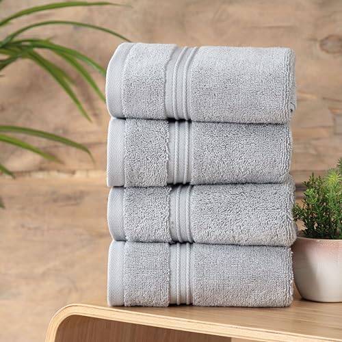 Milara Turkish Super-Plush Wash Cloths Set 4-Piece | Premium 100% Cotton Washcloths Absorbent, Durable with Hanging Loops | Silver Gray Bath Washcloths, (13 x 13 Inch) - color: Silver Gray, size: Wash Cloth (4 Pcs) - 13" x 13"