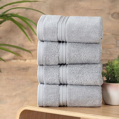 Milara Turkish Super-Plush Wash Cloths Set 4-Piece | Premium 100% Cotton Washcloths Absorbent, Durable with Hanging Loops | Silver Gray Bath Washcloths, (13 x 13 Inch) - color: Silver Gray, size: Wash Cloth (4 Pcs) - 13" x 13"