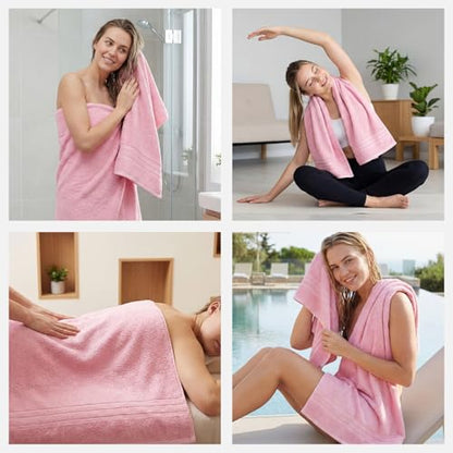 REDKISS Pink Towels Set 6 Piece Cotton Towel Sets with 2 Bath Towels, 2 Hand, 2 Washcloths, 650GSM Hotel Quality, Soft, Highly Absorbent Towels for Bathroom Gym, Ideal Everyday Use - color: Pink