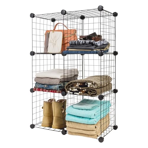IRIS USA 6-Cube Modular Wire Cube Storage Organizer | Adjustable & Expandable Metal Shelving for Closet, Bathroom & Home Storage, Stackable Wire Grid - style: Cube - 6 Pack