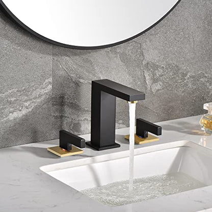 sumerain Widespread 8 inch Bathroom Faucet, Black Bathroom Sink Faucet, 3 Hole Bathroom Faucet - color: Black and Gold