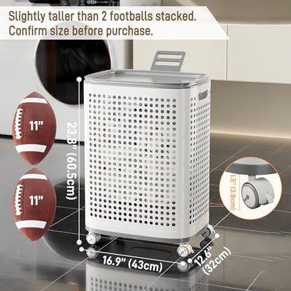 Plastic Laundry Basket on Wheels with Lid & Handle, Large | Ventilated,rolling clothes hamper, storage for laundry room, dorm,bathroom, bedroom, playroom, game room, lightweight, White - size: Large