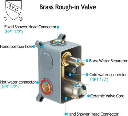Brushed Nickel Shower System 16 Inch Bathroom Luxury Rain Mixer Shower Combo Set Wall Mounted Rainfall Shower Head and Handheld System Shower Faucet Set Rough-in Valve Body and Trim Kit - color: Brushed Nickel, size: 16 Inch
