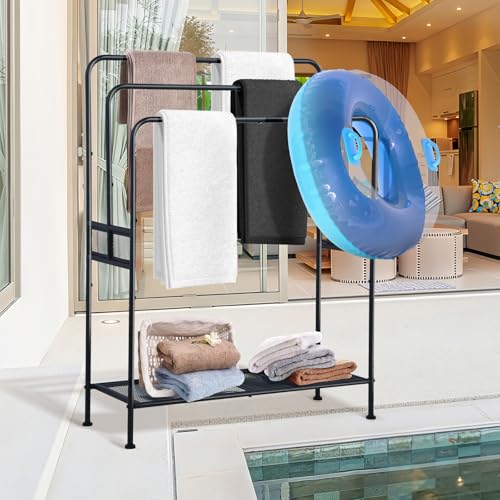 44" Extra Large Free Standing Towel Rack,3 Tier Outdoor Pool Towel Holder | Versatile Blanket and Quilt Rack Stand for Living Room, Bathroom, Bedroom, Beach, Hot Tub, Gym and Pool Area Outside - size: 3 Tier-Pro