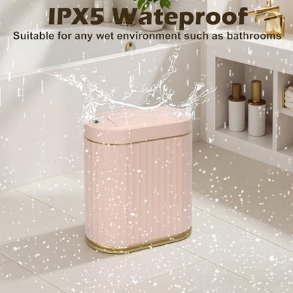 SYNCVIBE Bathroom Sensor Trash Can, 2 Gallon, Butterfly Lid, Pink | Automatic Garbage Can, Waterproof Slim Trash Bin, Under-Counter IPX5 Wastebasket for Dorm, Kitchen, Bedroom and Living Room - color: Pink