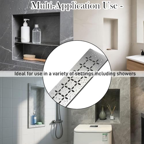 12 Inch Shower Niche Shelf 2-Pack, 4mm Stainless Steel with Drainage Design for Kerdi Board SN/-SNLT, Tile Ready Floral Shelves with Smooth Finish - color: 2 PACK