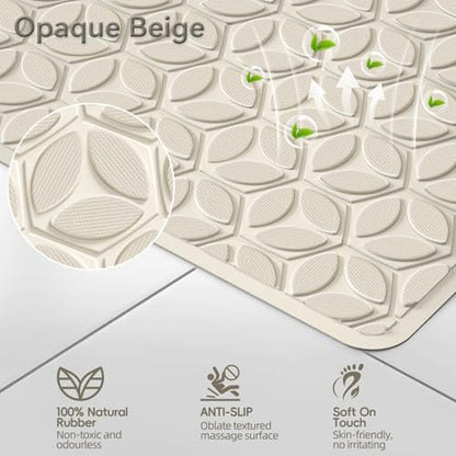 Non-Slip Rubber Bathtub Mat with Suction Cups, 16 × 28 Inch (Beige) | 100% Rubber, Leaf Texture. Vacuum Suction Cups. Soft on Touch. BPA/PVC-Free. Machine Wash. Safe For Bath, Shower, Pet Dogs. - color: Beige, size: 28" x 16" (Rectangular)