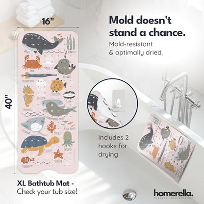 homerella Bathtub Mat Non Slip Kids 40x16 Baby Bath Mat Non Slip Anti Mold | 100% BPA Free, Non Toxic, Mildew Resistant, Machine Washable, Extra Long Kids Bath Mat for Tub Non Slip, Toddler Bath Mat - color: Pink Underwater Abc, size: 40" x 16" (Rectangul