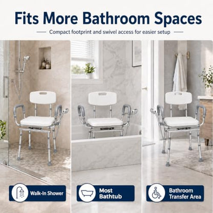 Swivel Shower Chair for Elderly and Disabled, Adjustable Height | 450 lb Shower Chair for inside Shower tub; Heavy Duty Shower Chair with Arms and back