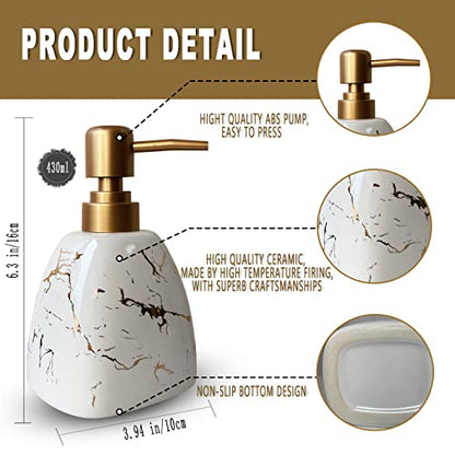 Ceramic Soap Dispenser for Bathroom White Soap Dispenser for Kitchen Dish Soap Dispenser with Marble Pattern Liquid Hand Soap Dispenser Pump Bottle (Pyramid White Marble Bottle) - color: Pyramid White Marble Bottle