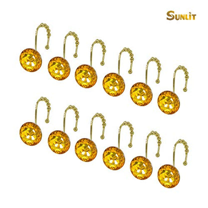 Sunlit Luxury Design Round Yellow Diamond Crystal Gem Bling with Glide Balls Shower Curtain Hooks, Rust Proof Metal Rhinestones Glam Shower Curtain Rings-12 Pack - color: Yellow