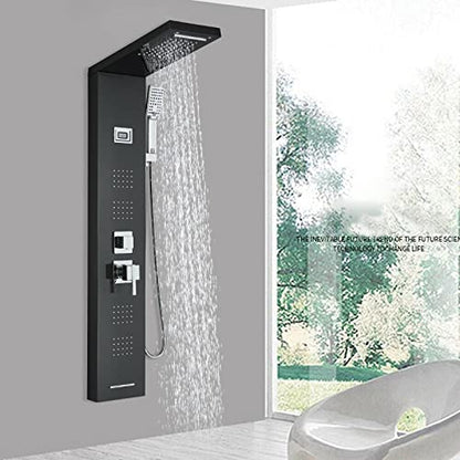 LED Light Shower Panel Tower Rainfall Waterfall Shower Head with Massager Jets Body System Jet Black B (Color : Black D) - color: Black D