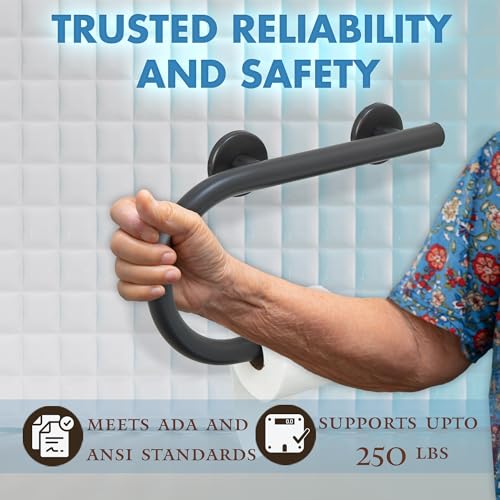 Grab Bar Toilet Paper Holder - Bathroom Safety/304 Stainless Steel/Left/Oil Rubbed Bronze/16.5"x 10" - color: Oil Rubbed Bronze, Left Hand